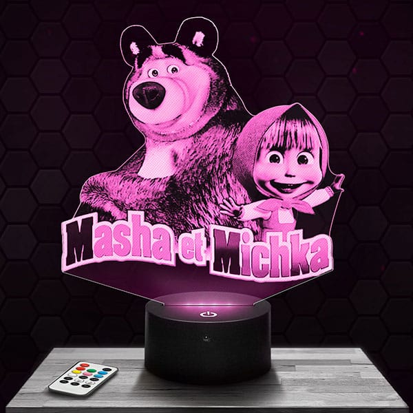 lampe-3d-masha-et-michka Lampe 3D Masha et Michka avec socle au choix !