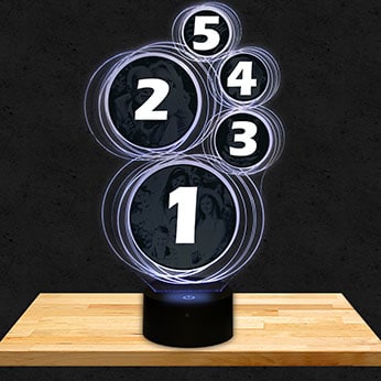Customised Lamp 5 Rings 4 Photos Top of the Range Bluetooth Speaker / Alarm Clock base
