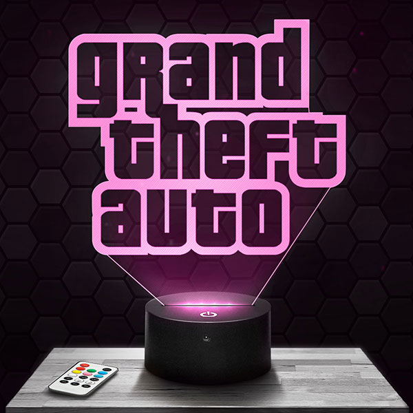 3D-LED-Lampe Grand Theft Auto Logo mit dem Sockel Ihrer Wahl