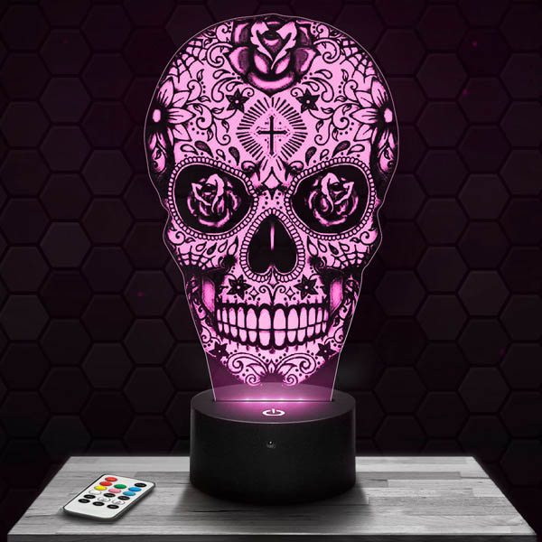 Mexican
  skull 3D LED Lamp with a base of  your choice!